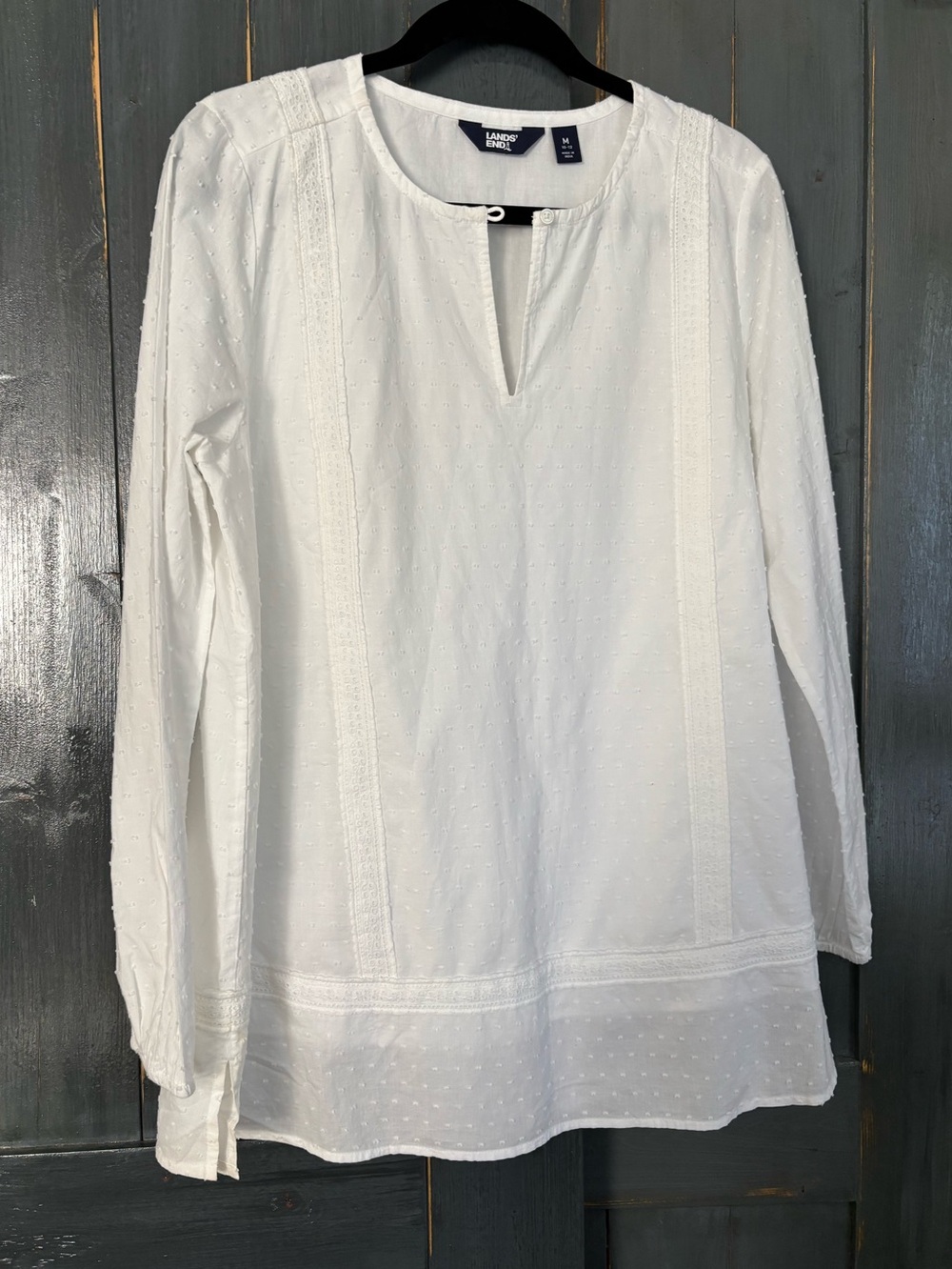Lands' End White Long-Sleeve Swiss Dot Lined Cotton Tunic